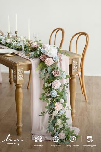 Flower Garland, 6FT Eucalyptus & Rose Blush Powder Blue, alternate view 2