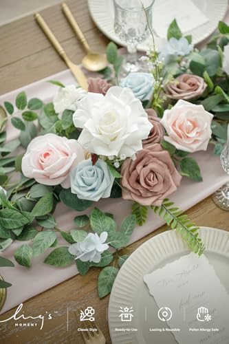Flower Garland, 6FT Eucalyptus & Rose Blush Powder Blue, alternate view 3