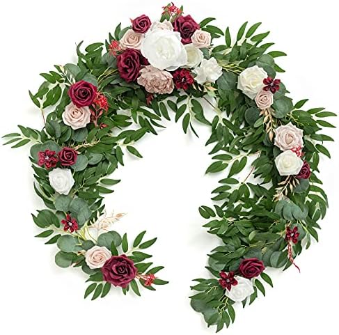 Flower Garland, 6FT Eucalyptus & Rose Marsala & Blush 02