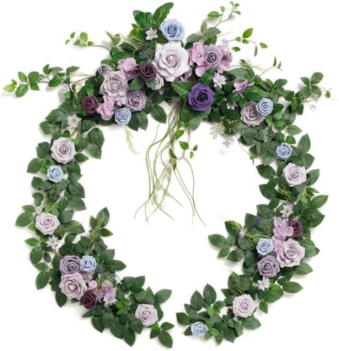 Flower Garland, 6FT Eucalyptus & Rose, Purple in Prpl-sage Purple