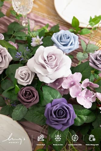 Flower Garland, 6FT Eucalyptus & Rose, Purple in Prpl-sage Purple, alternate view 4