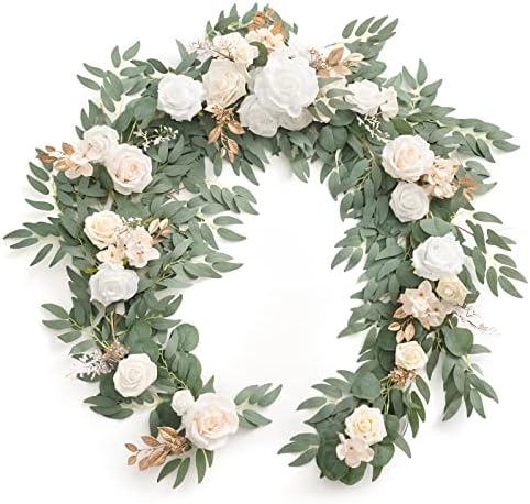 Flower Garland, 6FT Eucalyptus & Rose White & Beige New