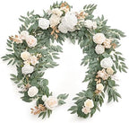 Flower Garland, 6FT Eucalyptus & Rose White & Beige New