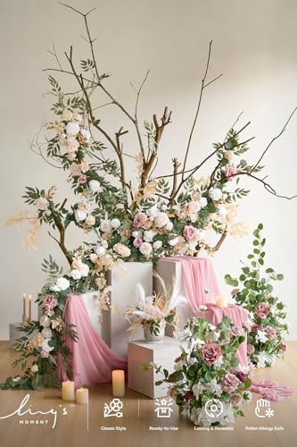 Flower Garland, 6FT Eucalyptus & Rose White & Beige New, alternate view 2