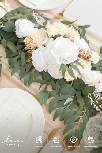Flower Garland, 6FT Eucalyptus & Rose White & Beige New, alternate view 4