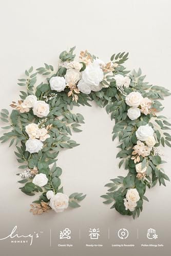 Flower Garland, 6FT Eucalyptus & Rose White & Beige New, alternate view 6