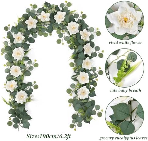 Flower Garland Artificial Rose Garland 4PCS Eucalyptus Garlands, alternate view 3