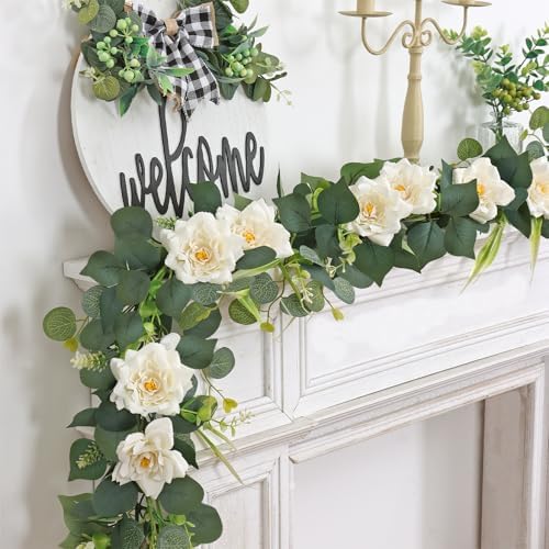Flower Garland Artificial Rose Garland 4PCS Eucalyptus Garlands, alternate view 6