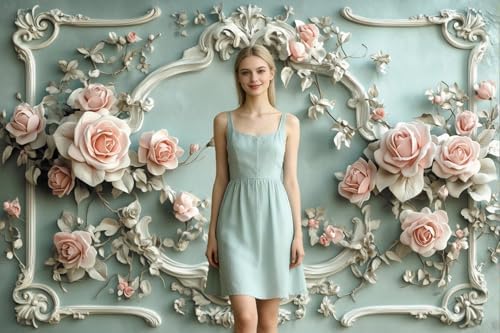 Flower Garland Backdrop 10x8ft Vinyl Retro Wall Decor Wedding Portrait Photography Backdrops Flowers Romantic, alternate view