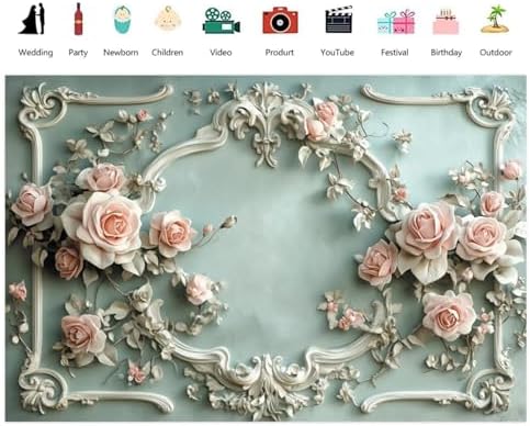 Flower Garland Backdrop 10x8ft Vinyl Retro Wall Decor Wedding Portrait Photography Backdrops Flowers Romantic, alternate view