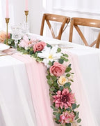 Flower Garland Decorations, 6.07Ft Pink Floral Rose Garland, Artificial Eucalyptus Greenery Vines with Flowers