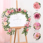 Flower Garland Decorations, 6.07Ft Pink Floral Rose Garland, Artificial Eucalyptus Greenery Vines with Flowers, alternate