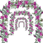 Flower Garland Rose Vine 4Pcs 28FT Artificial Floral Garland with Green Leaves Hanging Rose Vine for Wedding