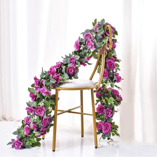 Flower Garland Rose Vine 4Pcs 28FT Artificial Floral Garland with Green Leaves Hanging Rose Vine for Wedding, alternate view