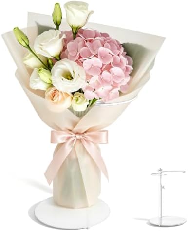 Flower Shop Display Stand, Iron Flower Bouquet Holder with Adjustable Height - 9 Inch White Bouquet Stand for