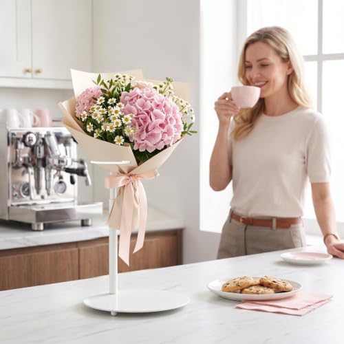 Flower Shop Display Stand, Iron Flower Bouquet Holder with Adjustable Height - 9 Inch White Bouquet Stand for, alternate view
