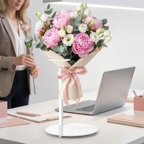 Flower Shop Display Stand, Iron Flower Bouquet Holder with Adjustable Height - 9 Inch White Bouquet Stand for, alternate view