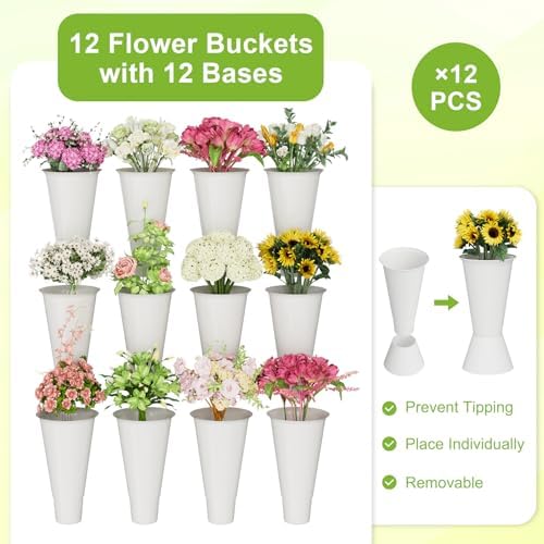 Flower Stand, 3 Tier Flower Display Stand with 12 Buckets, Upgrade Double Circle No Shaking, Outdoor Flower Cart, alternate