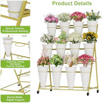 Flower Stand, 3 Tier Flower Display Stand with 12 Buckets, Upgrade Double Circle No Shaking, Outdoor Flower Cart, alternate