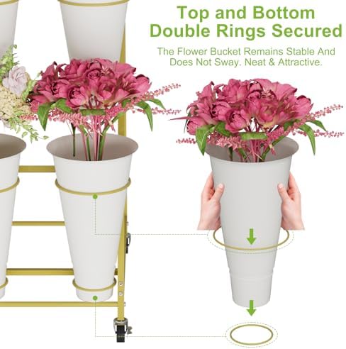 Flower Stand, 3 Tier Flower Display Stand with 12 Buckets, Upgrade Double Circle No Shaking, Outdoor Flower Cart, alternate