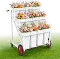Flower Stand, Heavy Duty Flower Display Cart with Large & Lockable Wheels in White