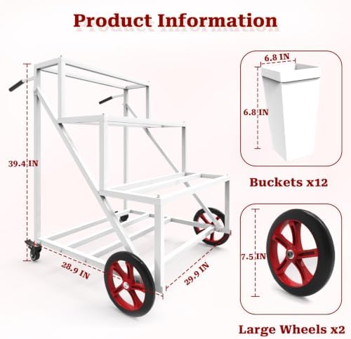Flower Stand, Heavy Duty Flower Display Cart with Large & Lockable Wheels in White, alternate view 2