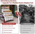 Flower Stand, Heavy Duty Flower Display Cart with Large & Lockable Wheels in White, alternate view 5