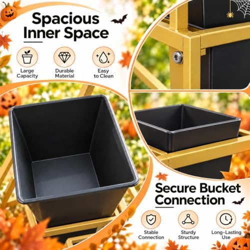 Flower Stand with Buckets, 3 Tier Gold Metal Flower Display Stand with 12 Black Buckets and Wheels, Rolling, alternate view 4