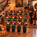 Flower Stand with Buckets, 3 Tier Gold Metal Flower Display Stand with 12 Black Buckets and Wheels, Rolling, alternate view 7
