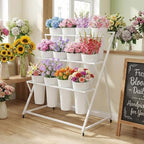 Flower Stand with Buckets Bloom Bar Cart Display with Wheels White, alternate view 7