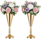 Flower Vases for Centerpiece - 14.4in Metal Wedding Decor Gold Vases, 2pcs in Gold