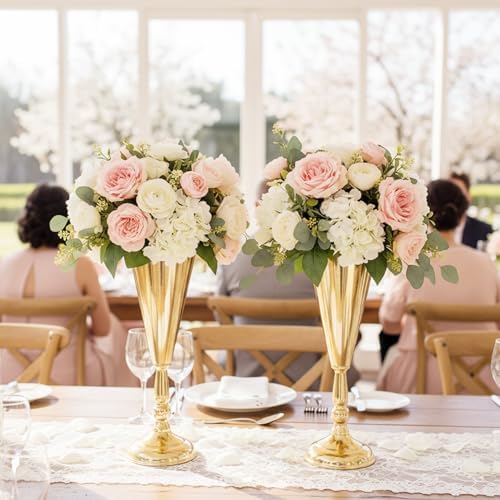 Flower Vases for Centerpiece - 14.4in Metal Wedding Decor Gold Vases, 2pcs in Gold, alternate view 6