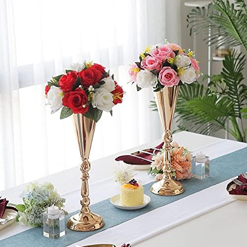 Flower Vases for Centerpieces: 16.7in Metal Wedding Decor Gold Vases, 10pcs in Gold, alternate view 2
