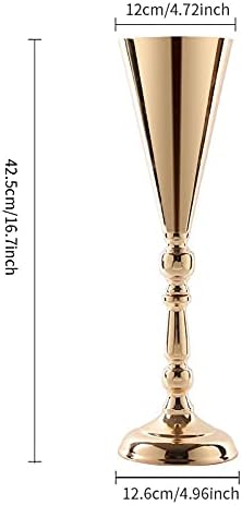 Flower Vases for Centerpieces: 16.7in Metal Wedding Decor Gold Vases, 10pcs in Gold, alternate view 3