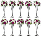 Flower Vases for Tables: 14.4in Metal Wedding Decor Silver Vases, 10pcs in Silver