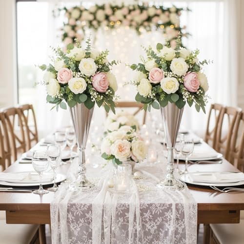 Flower Vases for Tables: 14.4in Metal Wedding Decor Silver Vases, 10pcs in Silver, alternate view 2