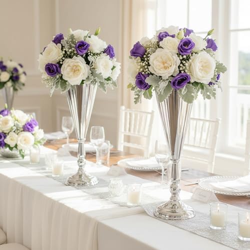 Flower Vases for Tables: 14.4in Metal Wedding Decor Silver Vases, 10pcs in Silver, alternate view 4