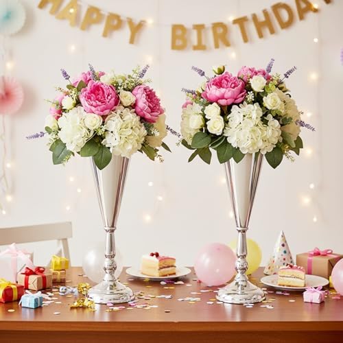 Flower Vases for Tables: 14.4in Metal Wedding Decor Silver Vases, 10pcs in Silver, alternate view 5