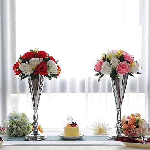 Flower Vases for Tables: 14.4in Metal Wedding Decor Silver Vases, 10pcs in Silver, alternate view 6
