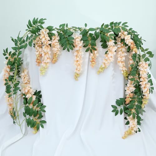 Flower Vine Wisteria Artificial Garland Hanging (Champagne Color, 2pcs), alternate view 4
