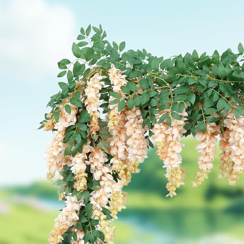 Flower Vine Wisteria Artificial Garland Hanging (Champagne Color, 2pcs), alternate view 5