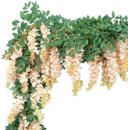 Flower Vine Wisteria Artificial Garland Hanging (Champagne Color, 2pcs), alternate view 6