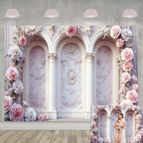 Flower Wall Backdrop 10x8ft Vinyl Pink Rose Floral Wall for Wedding Birthday Baby Shower Party Decor