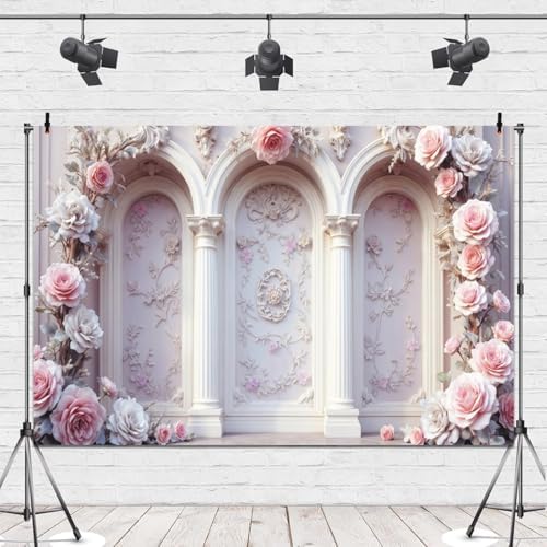 Flower Wall Backdrop 10x8ft Vinyl Pink Rose Floral Wall for Wedding Birthday Baby Shower Party Decor, alternate view 4