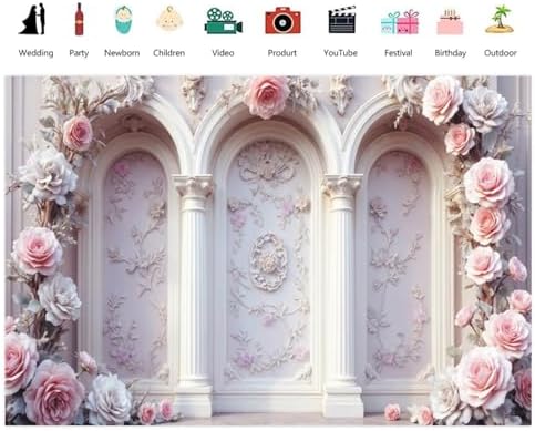 Flower Wall Backdrop 10x8ft Vinyl Pink Rose Floral Wall for Wedding Birthday Baby Shower Party Decor, alternate view 5