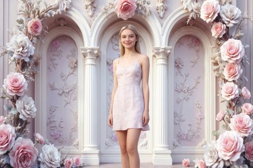 Flower Wall Backdrop 10x8ft Vinyl Pink Rose Floral Wall for Wedding Birthday Baby Shower Party Decor, alternate view 6