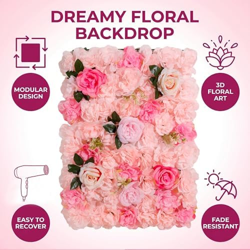 Flower Wall Backdrop 2 Panels 16×24 Inch - Soft Pink Rose in 16×24 Inch, alternate view 7