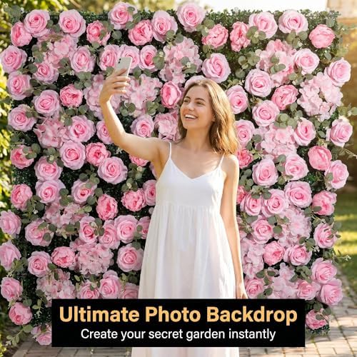 Flower Wall Backdrop 2 Panels 24x16 Inch Hot Pink in 24x16 Inch in Pink Rose, alternate view 2