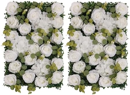 Flower Wall Backdrop 2 Panels 24x16 Inch, Ivory White in 24x16 Inch