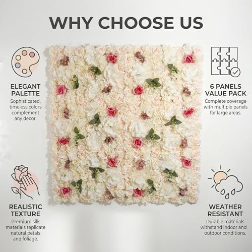 Flower Wall Backdrop 6 Panels 16×24 Inch - Champagne Rose in 16×24 Inch, alternate view 4